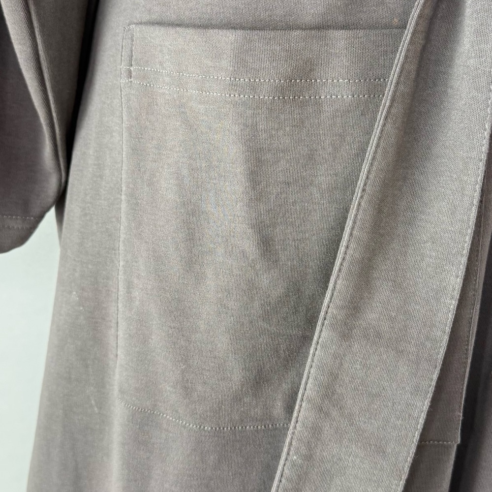 PURE FIBER Gray 100% Organic Cotton Knit Robe with Attached Belt - Picture 6 of 11